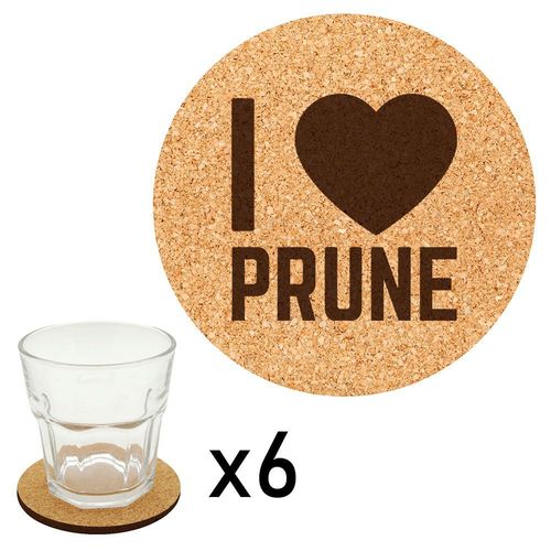 Lot De 6 Dessous De Verre En Liège Gravés I Love Prune