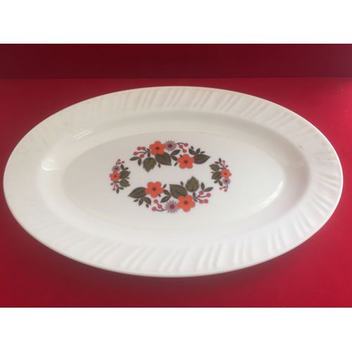 Ancien Plat De Service Verre Blanc Vintage Arcopal France 1970 Opaline