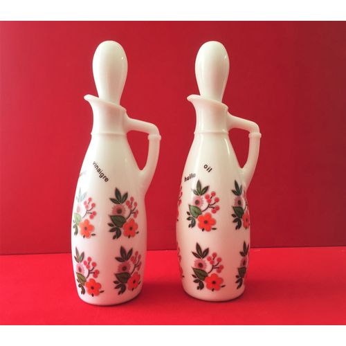 Service Set À Condiments Huile Vinaigre En Opaline Blanche Made In Italy