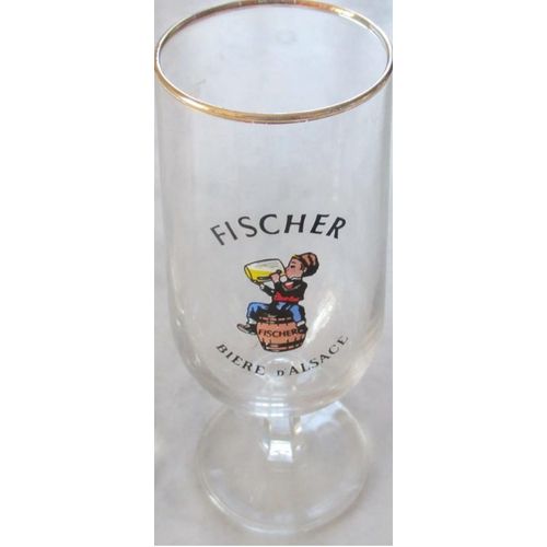 Verre À Bière Fischer Bière D'alsace - Décoré Avec Le Logo Emblème De La Brasserie Fischer - Hauteur 17cm Avec Le Pied