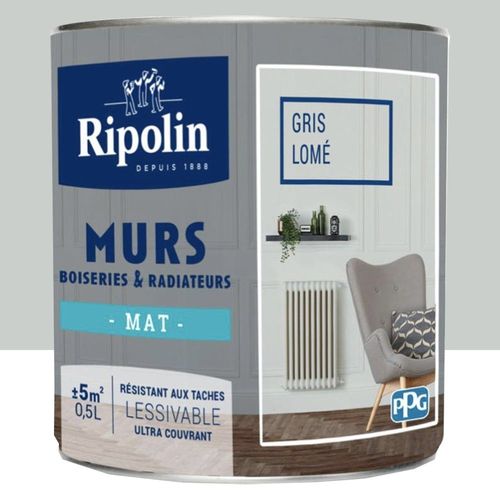 Peinture Murs, Boiseries, Radiateurs RIPOLIN Gris lomé Mat 0,5 L