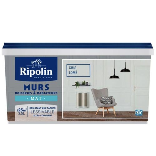 Peinture Murs, Boiseries, Radiateurs RIPOLIN Gris lomé Mat 2,5 L