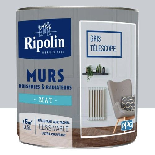 Peinture Murs, Boiseries, Radiateurs RIPOLIN Gris télescope Mat 0,5 L