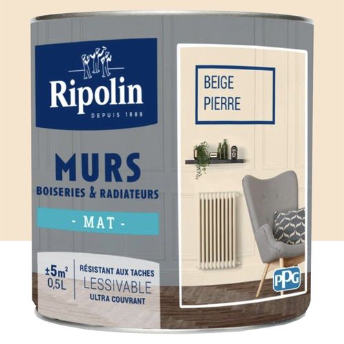 Peinture Murs, Boiseries, Radiateurs RIPOLIN Beige pierre Mat 0,5 L