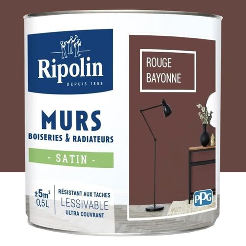Peinture Murs, Boiseries, Radiateurs RIPOLIN Rouge Bayonne Satin 0,5 L