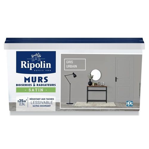 Peinture Murs, Boiseries, Radiateurs RIPOLIN Gris urbain Satin 2,5 L