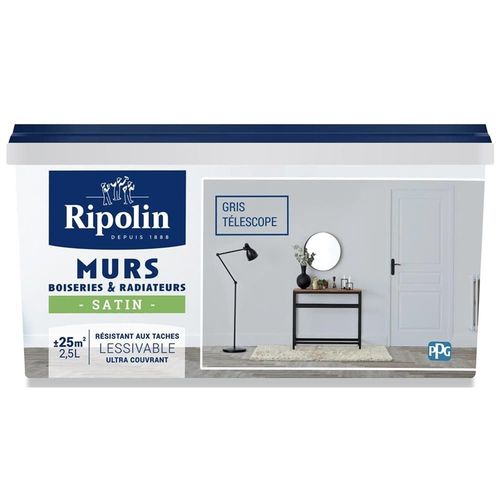 Peinture Murs, Boiseries, Radiateurs RIPOLIN Gris télescope Satin 2,5 L