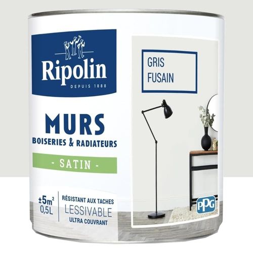 Peinture Murs, Boiseries, Radiateurs RIPOLIN Gris fusain Satin 0,5 L