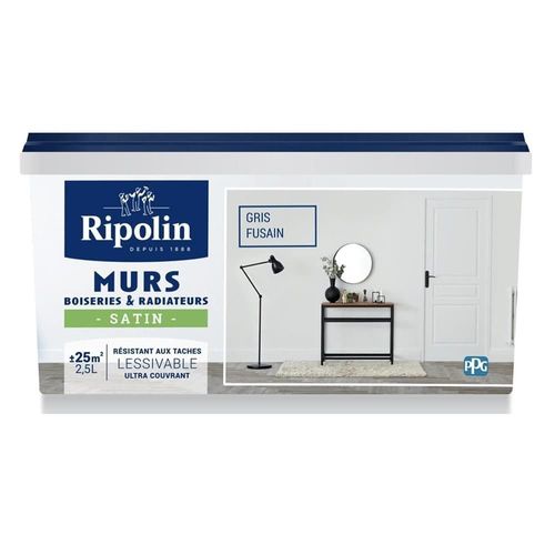 Peinture Murs, Boiseries, Radiateurs RIPOLIN Gris fusain Satin 2,5 L