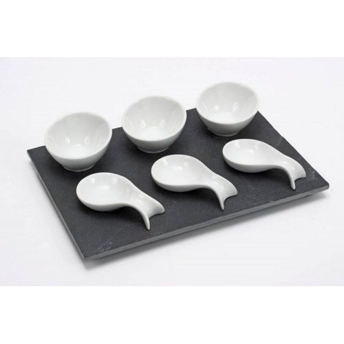 **Set Apéritif Porcelaine Sur Ardoise Naturelle** Neuf**