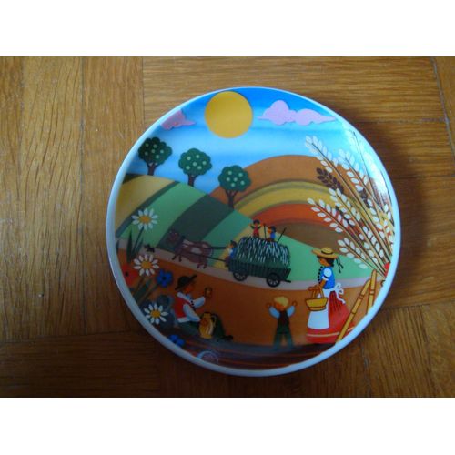 Assiette Dessous De Bouteille Porcelaine Allemande Böckling Glas Décor Campagne Et Personnages Bavarois