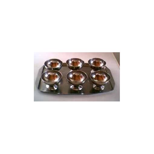 Service à Glace 6 Pièces En Inox : 6 Coupelles + 6 Cuillères + Plateau De Présentation