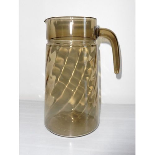 Broc A Eau. Pichet. Torsades. Verre Fume. 21 Cm