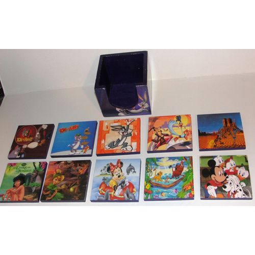 Disney  Ça Cartoon 10 Dessous De Verre Avec Images Recto Verso Disney Avec Boite De Rangement  (11cm X 11cm X 9,5cm)