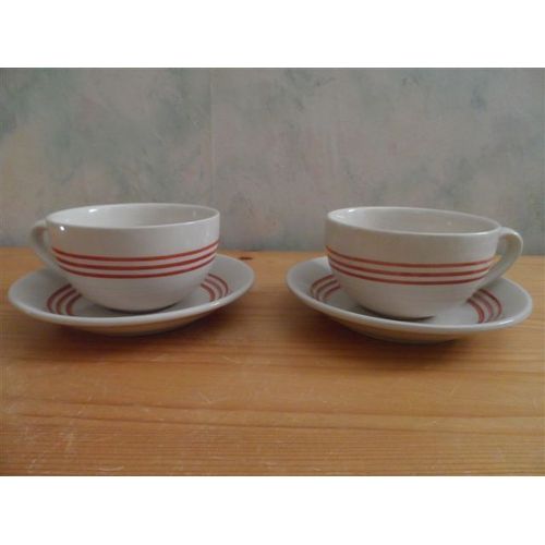 2 Déjeuners Grès Beige Rayé Rouge Ampm
