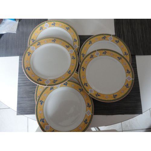 Lot 6 Assiettes Dessert Vintage Motifs Géométriques Fleurs