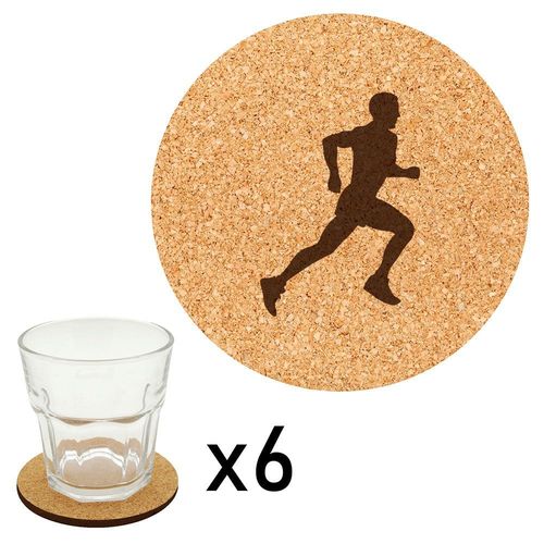Lot De 6 Dessous De Verre En Liège Gravés Running