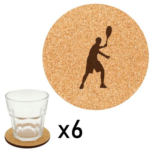 Lot De 6 Dessous De Verre En Liège Gravés Tennis