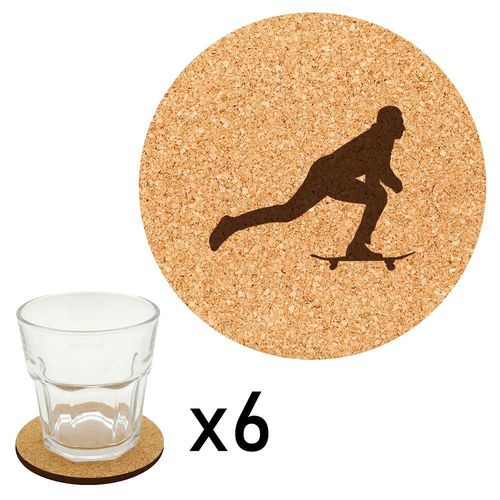 Lot De 6 Dessous De Verre En Liège Gravés Skateboard 2