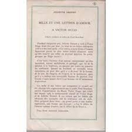 Juliette Drouet (1806-1883) Actrice Française Épistolière Correspondance Amoureuse Avec Victor Hugo (1802-1885) Académicien Choix Préface Et Notes Par Paul Souchon Nrf Gallimard 1951 4è Édition