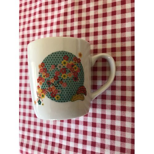 Mug À Thé Porcelaine Blanche Décor Fleurs D¿Asie