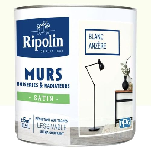 Peinture Murs, Boiseries, Radiateurs RIPOLIN Blanc anzère Satin 0,5 L