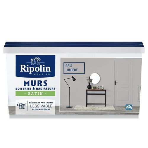 Peinture Murs, Boiseries, Radiateurs RIPOLIN Gris lumière Satin 2,5 L