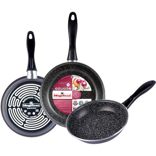 Set 3 Poêles À Frire 20-24-28cm, Induction, Pierre Non Adhérente Sans Pfoa Gris Magefesa Gransasso