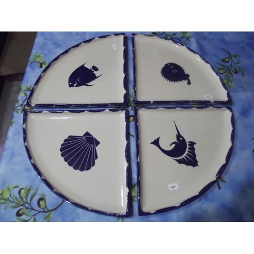 Plat A Poissons Représenté Par 4 Quarts De Plat
