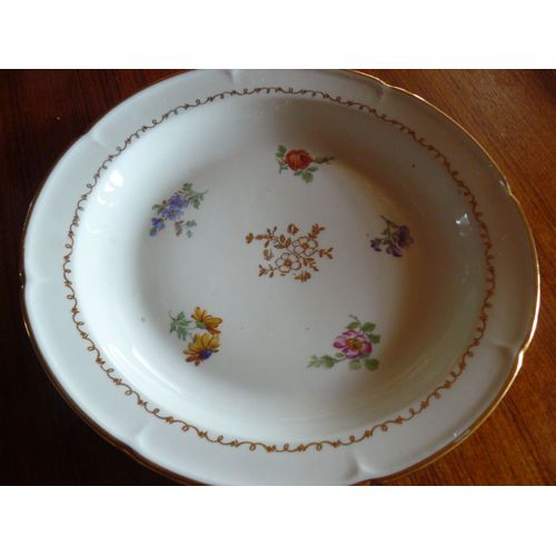 12 Assiettes En Porcelaine De Limoges Motif Fleurs