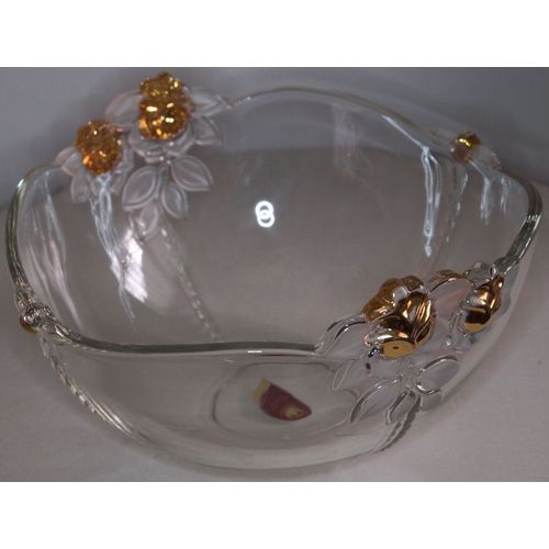 Saladier En Cristal Original Walther Glass Décor Roses Et Feuillages Avec Dorures Neuf