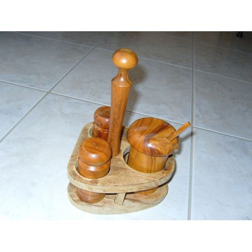 Serviteur À Condiments En Bois D'olivier
