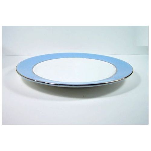 Vaisselle Grande Assiette Porcelaine Fine Decor Main Blanc & Bleu Liseret Argent 32cm Plat De Service Presentation Tarte Pizza Plateau Hors Doeuvre Gateau Poulet Roti Cuisine Pour Table Repas Dejeuner