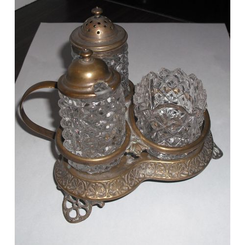 Ancien Serviteur De Table Metal Dore