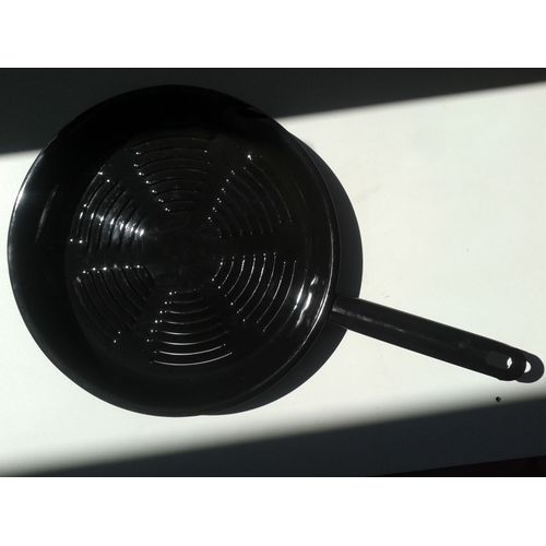 Grand Poêle Ajouree Poelon Percee Sauteuse Ouverte Casserole Fendue Marmite Aeree Émaillée Poignée Metal 30 Cm Parfait Pour Cuisson Grill Barbecue Feu Camp Utilisable / Gaz Feu De Bois Four