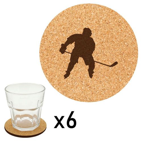 Lot De 6 Dessous De Verre En Liège Gravés Hockey
