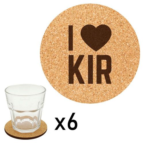 Lot De 6 Dessous De Verre En Liège Gravés I Love Kir