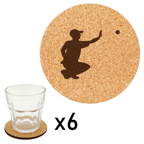 Lot De 6 Dessous De Verre En Liège Gravés Pétanque