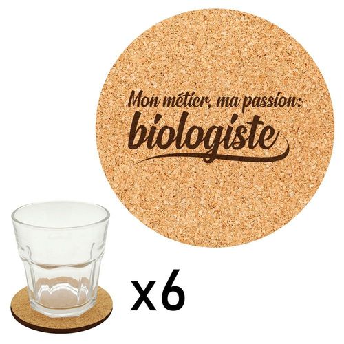 Lot De 6 Dessous De Verre En Liège Gravés Métier Passion Biologiste
