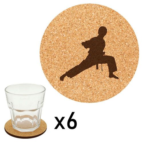 Lot De 6 Dessous De Verre En Liège Gravés Karaté