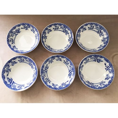 6 Bols Ou Coupelles Asiatique Service A Riz Porcelaine Blanche Et Bleu Cobalt