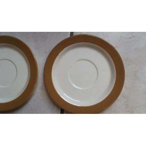 1 Lot De 5 Petites Assiettes De 13,8cm Diametre/Blanche Et Marron