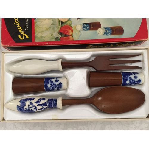 Ancien Service A Salade Complet Ceramique & Bois Naturel Made In Japan