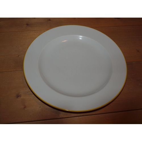 Assiette Plate Blanche Et Jaune En Véritable Porcelaine 26 Cm
