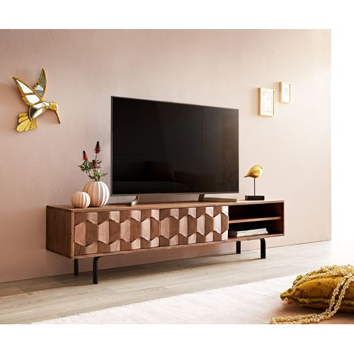 Table Tv Fevo Acacia Marron 160 Cm 2 Portes Buffet À Pieds-L