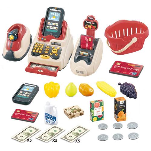 36 Pièces Caisse Enregistreuse Du Marché, Machine À Cartes De Crédit, Jouets De Maison Pour Enfants