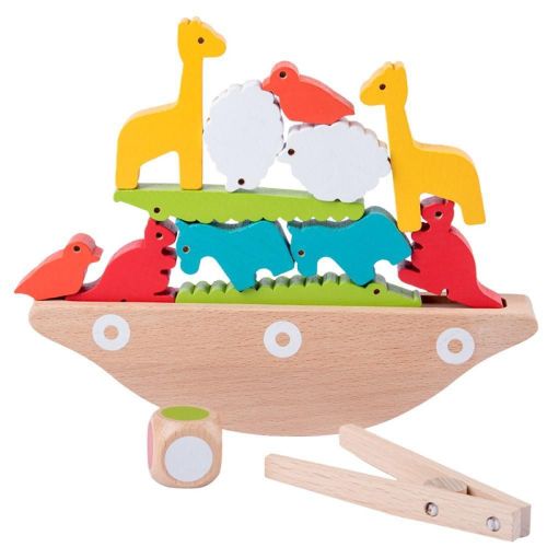 Bateau À Bascule En Bois Pour Enfants, Blocs D'Animaux En Bois, Jeu D'Empilage, Jouet Éducatif Précoce