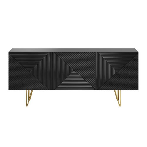 Buffet Design Noir Et Doré 3 Portes L160 Cm Ozen