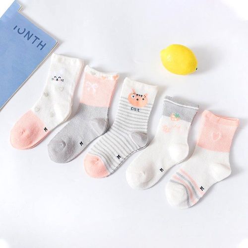 Chaussettes En Maille Respirante Pour Bébé, 5 Paires, Tube, Dessin Animé Animal Étudiant, Chaussettes Fines En Coton, Nouvelle Collection