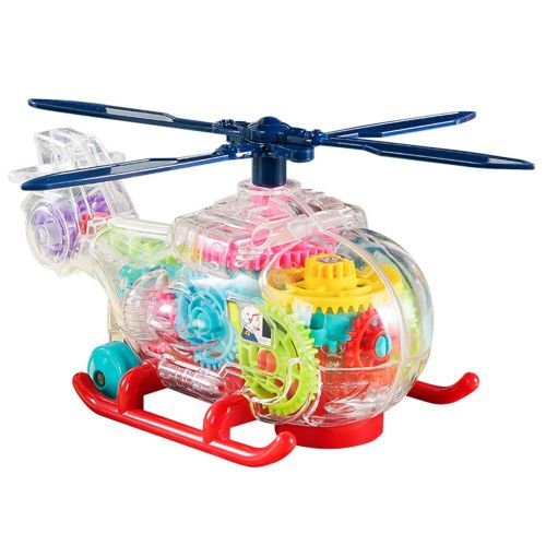 Avion Électrique À Engrenage, Hélicoptère À Corps Transparent Rotatif Mécanique Avec Son Et Lumière Lumineux Clignotant, Jouet Cadeaux Pour Enfants